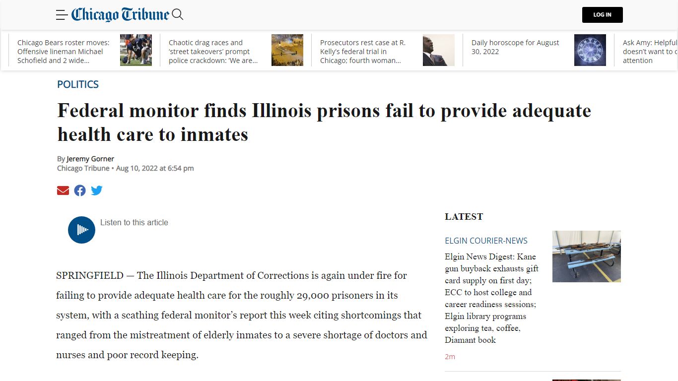 Federal report criticizes health care at Illinois prisons